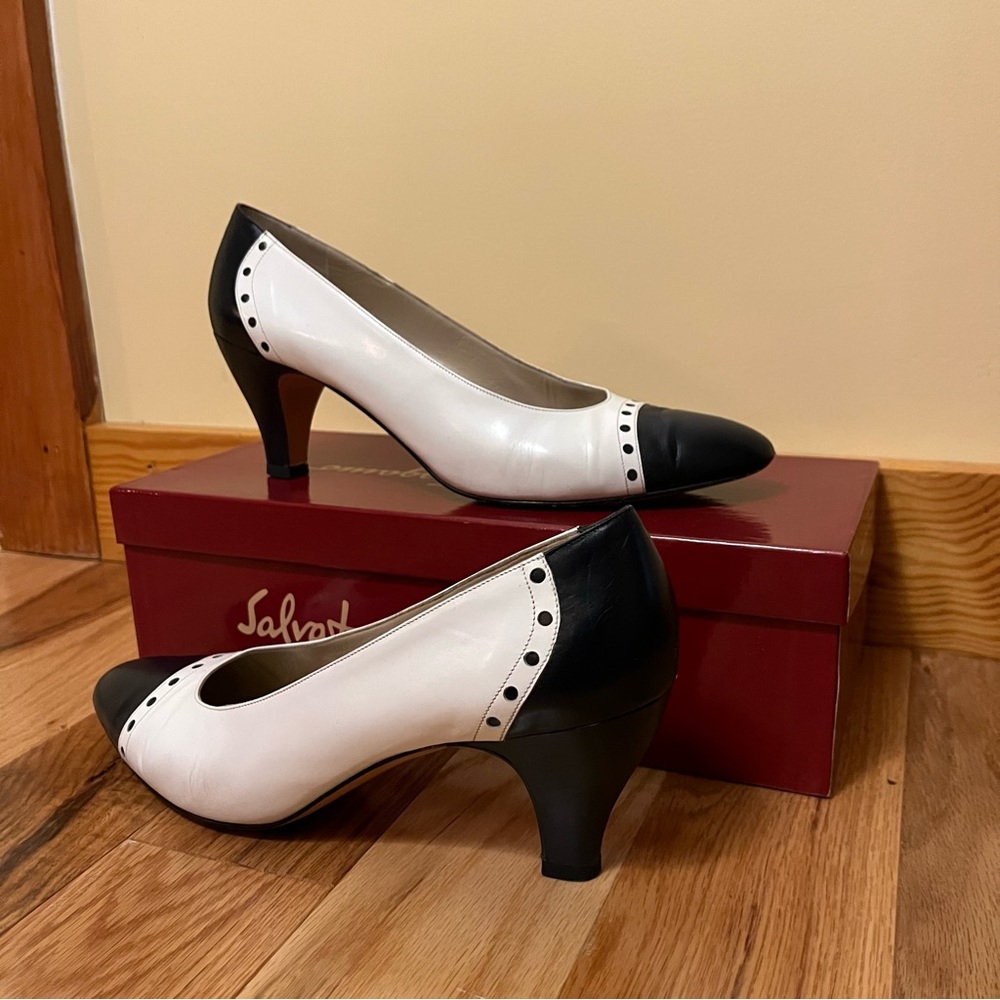 Salvatore Ferragamo Two-Tone Black and White Leather Pump